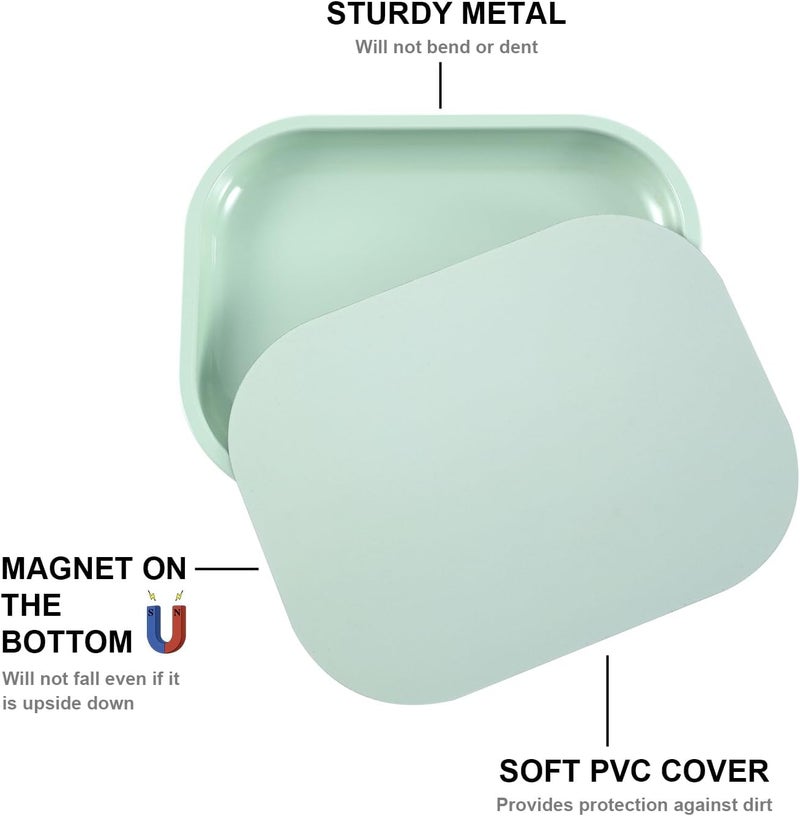 HOKirin Metal Tray with Soft Magnetic Lid,Metal Small Tray with Spill Proof Cover,Cute Blank Decorative Tray,Perfect for Home and On-The-Go,7” x 5.5” x 0.6"",Matcha, ZTZ0017 - Image 3